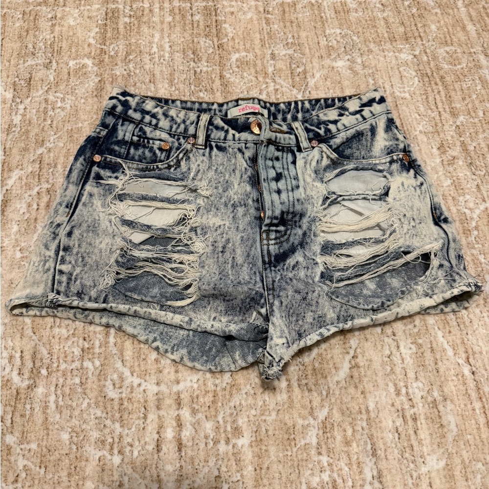 Refuge Acid Wash Distressed Jean Shorts